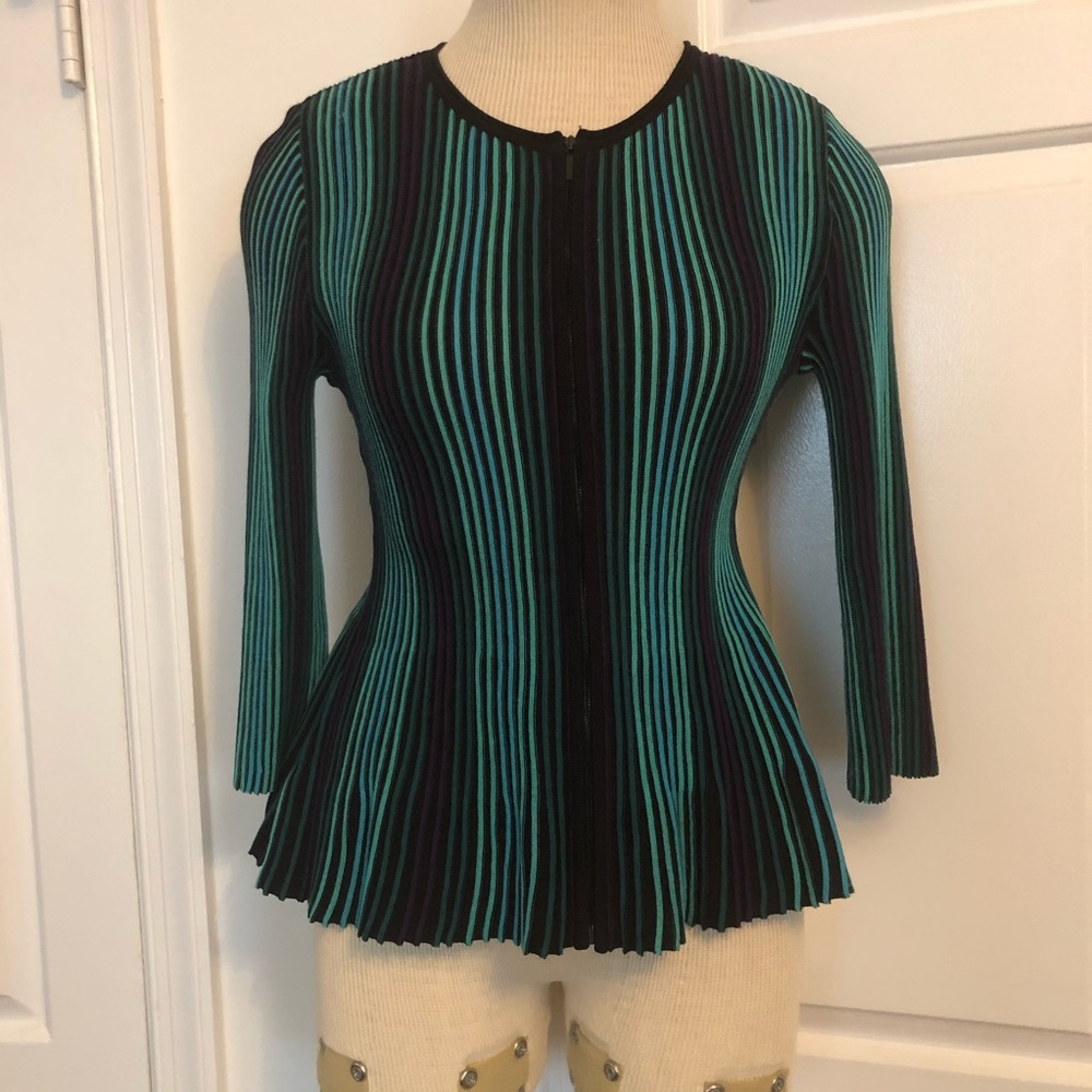 St John zip vertical stripe novelty knit size P